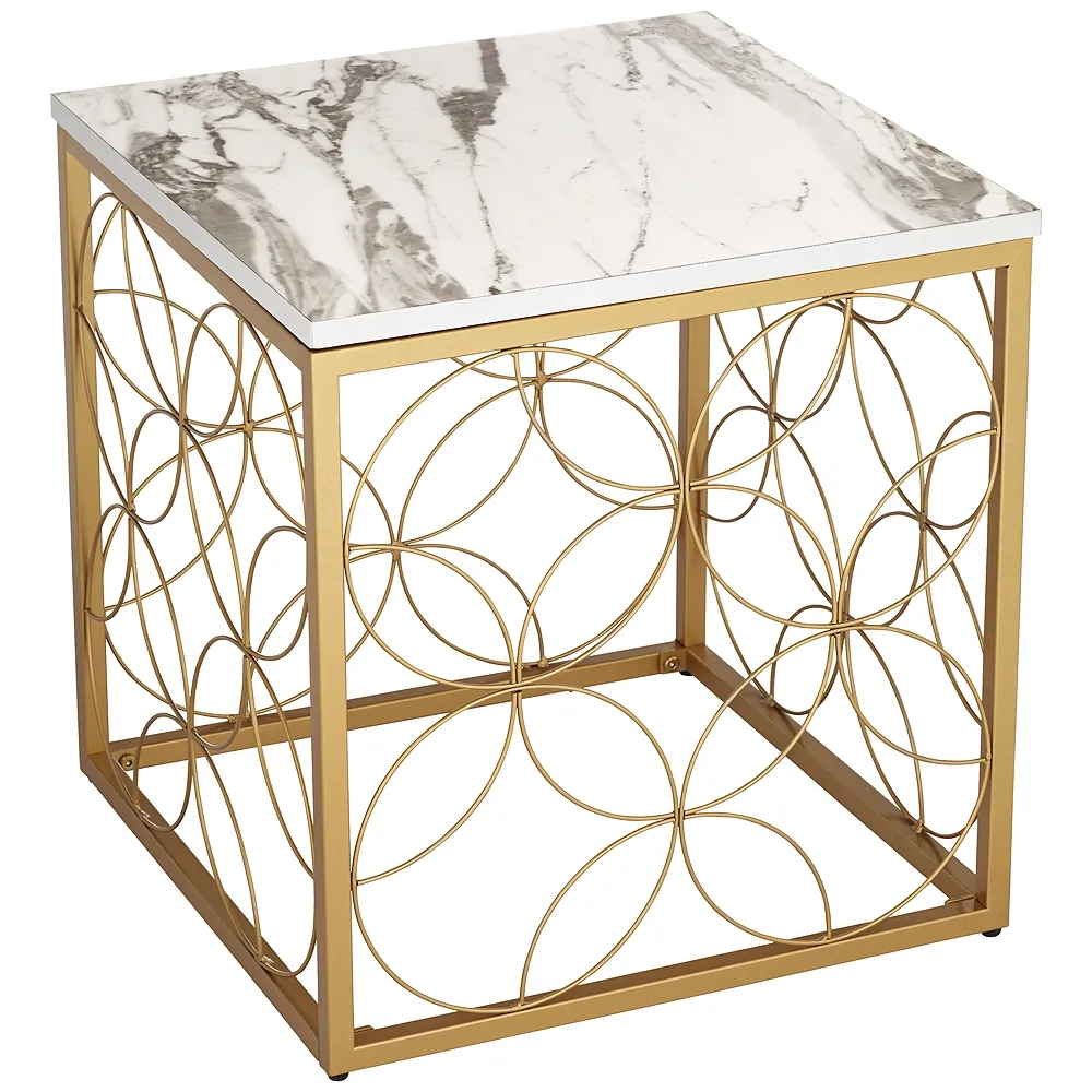 Karin 17" Wide Faux Marble and Gold Side Table