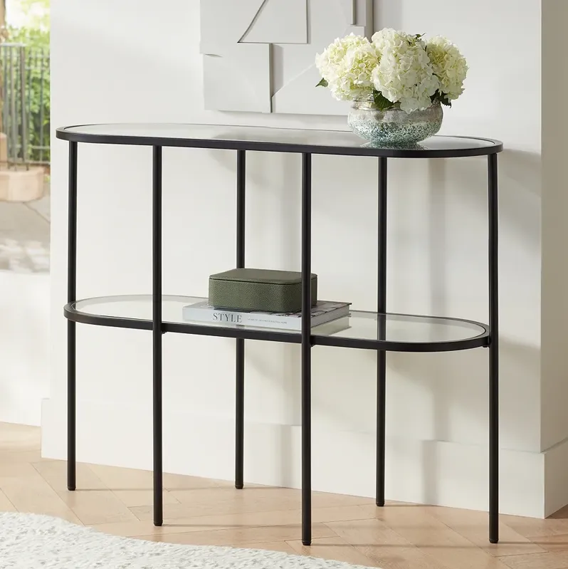 Remy 40" Wide Sandy Black Oval Glass Console Table