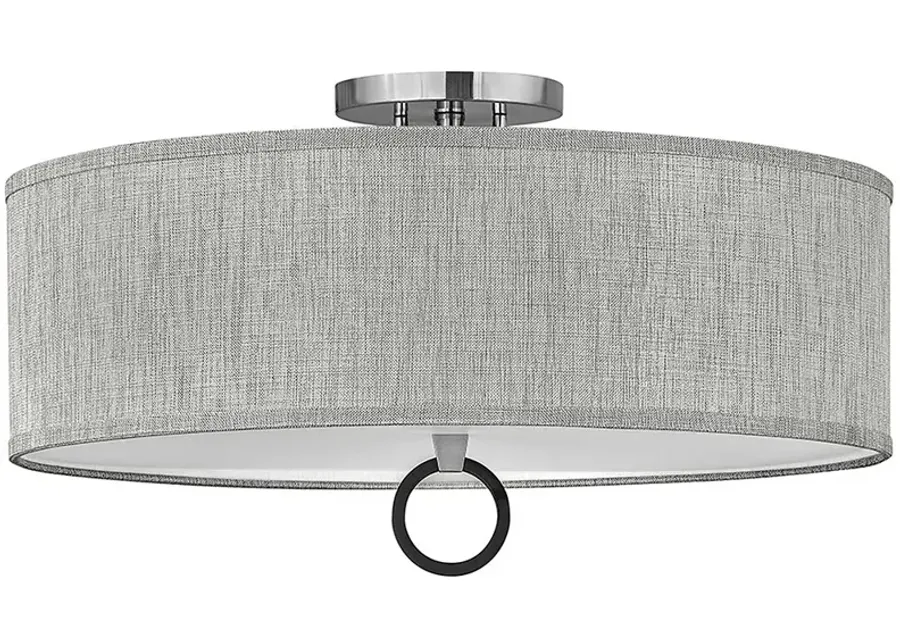 Link 23 3/4" Wide Nickel with Gray Linen Shade Ceiling Light