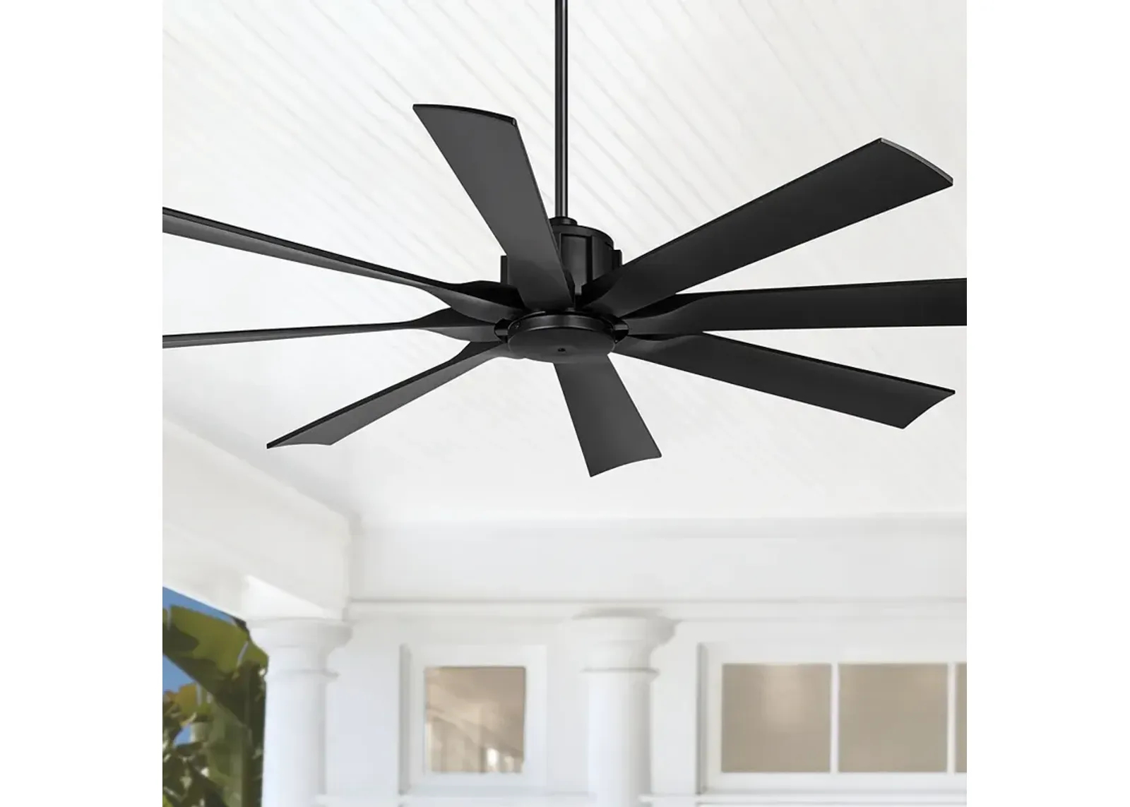 60" Possini Defender Matte Black Damp Ceiling Fan with Remote