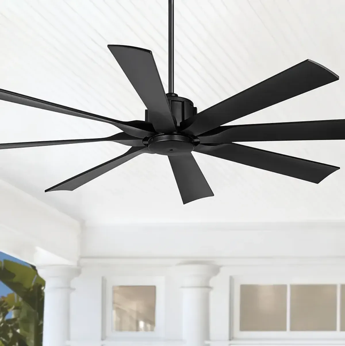 60" Possini Defender Matte Black Damp Ceiling Fan with Remote