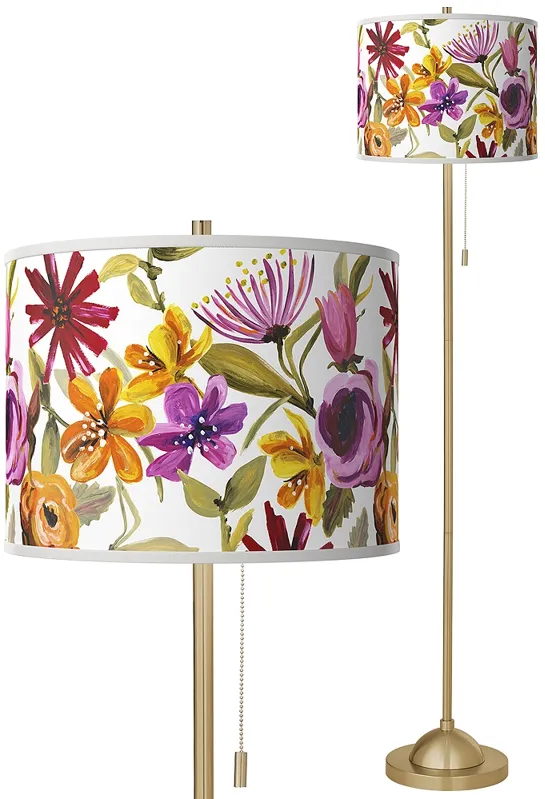 Bountiful Blooms Giclee Warm Gold Stick Floor Lamp
