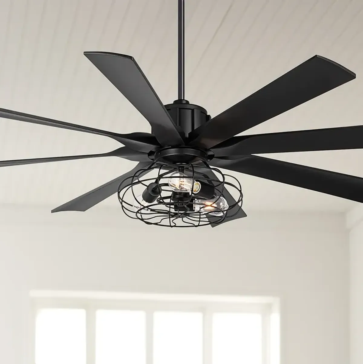 60" Possini Defender Matte Black LED Ceiling Fan with Remote