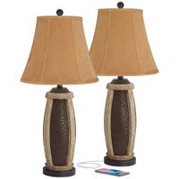 Parker Bronze USB Table Lamps Set of 2 with Mocha Shades