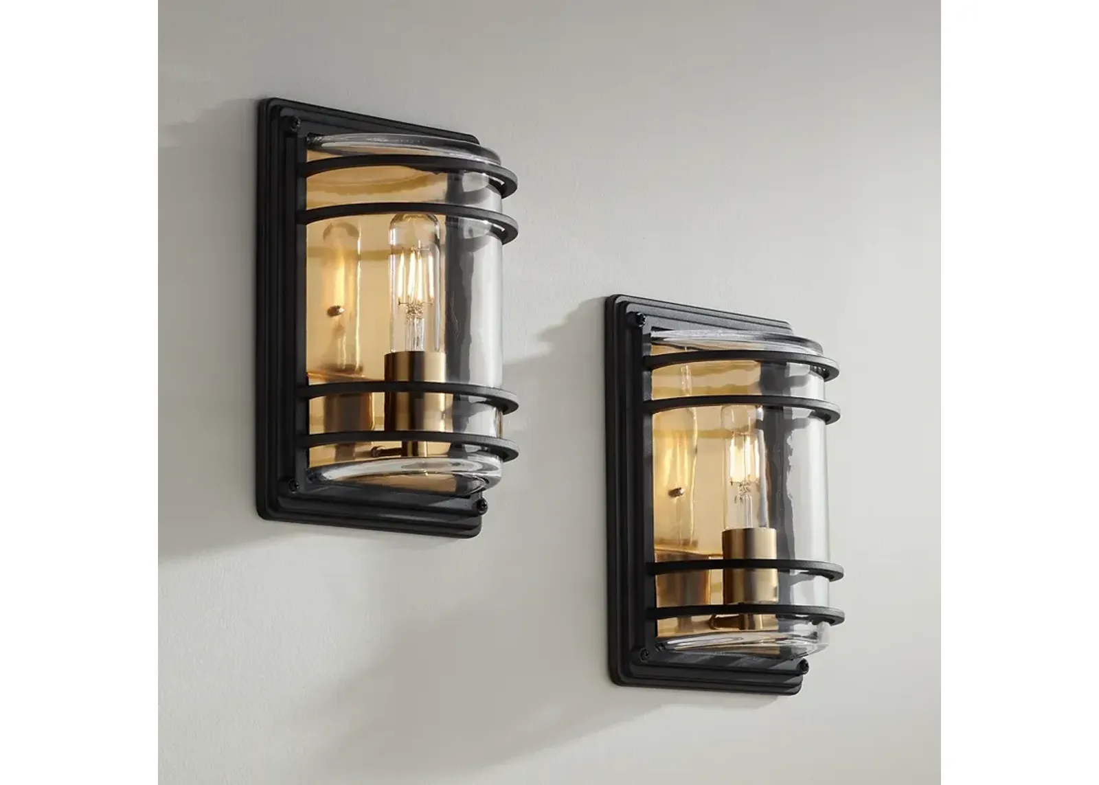 Habitat 11" High Black and Brass Wall Sconce Set of 2