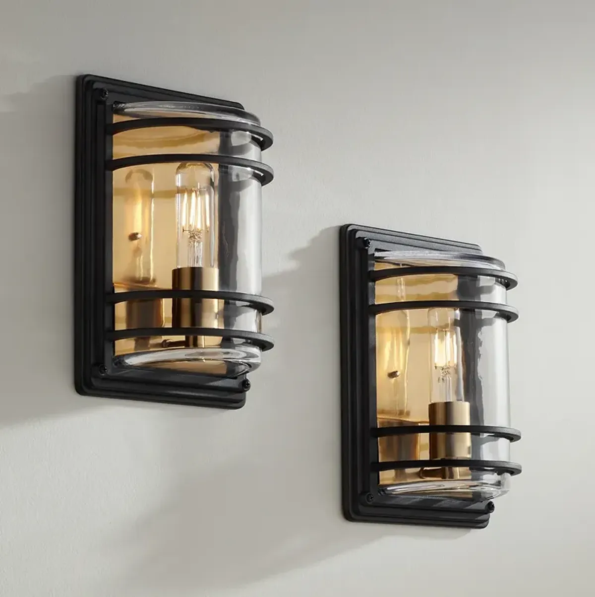 Habitat 11" High Black and Brass Wall Sconce Set of 2