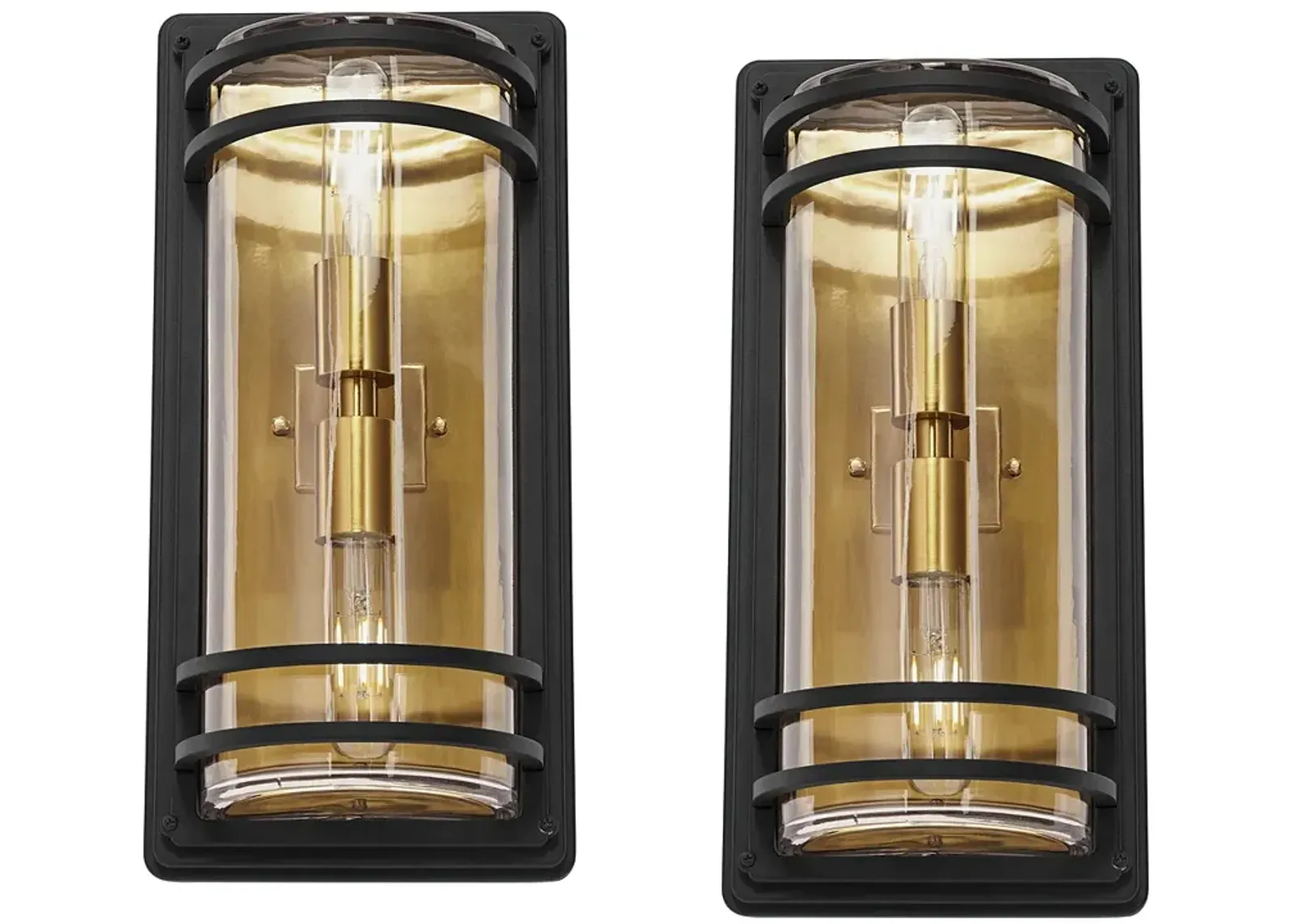 Habitat 16" High Black and Warm Brass 2-Light Wall Sconce Set of 2