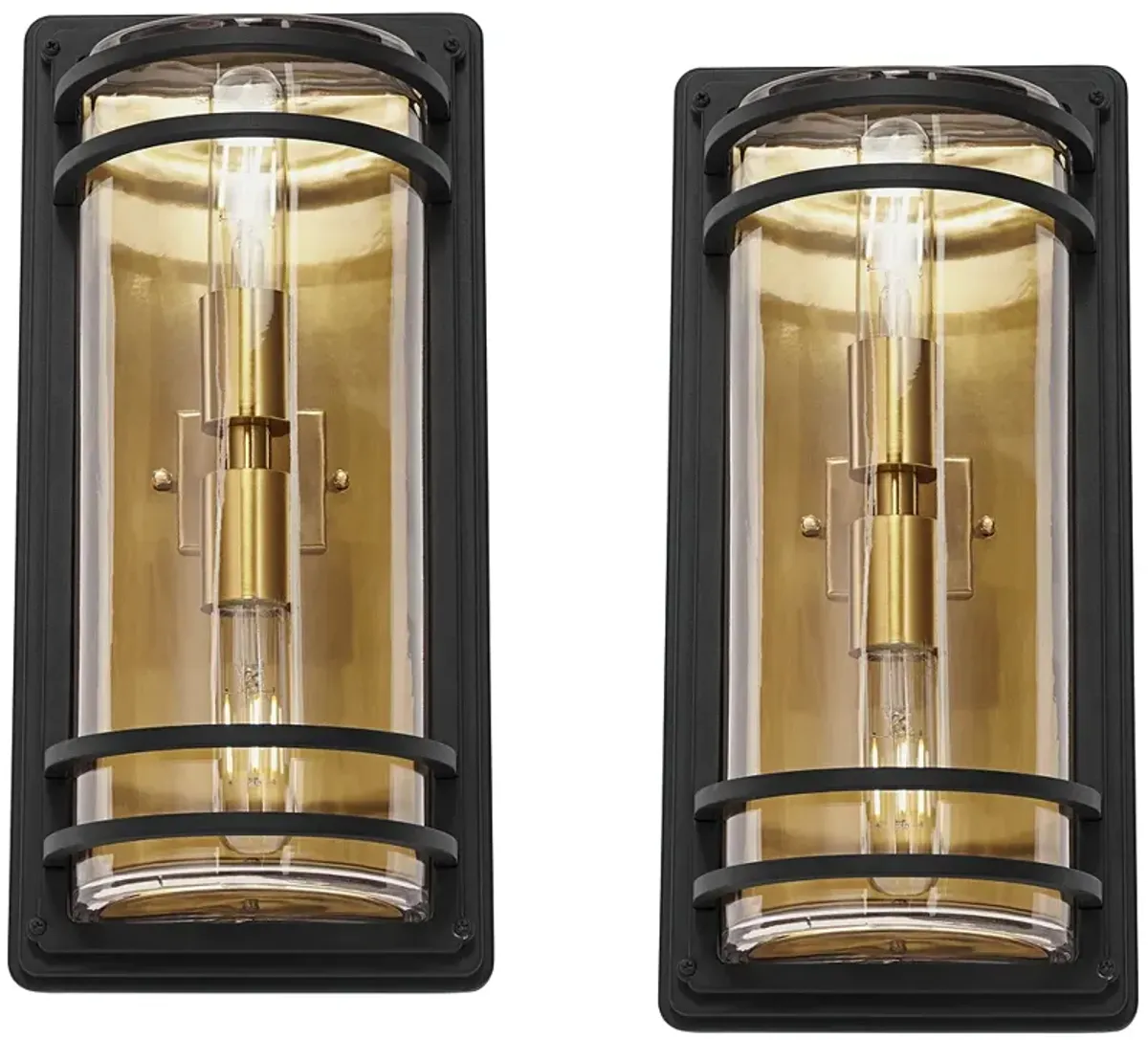 Habitat 16" High Black and Warm Brass 2-Light Wall Sconce Set of 2