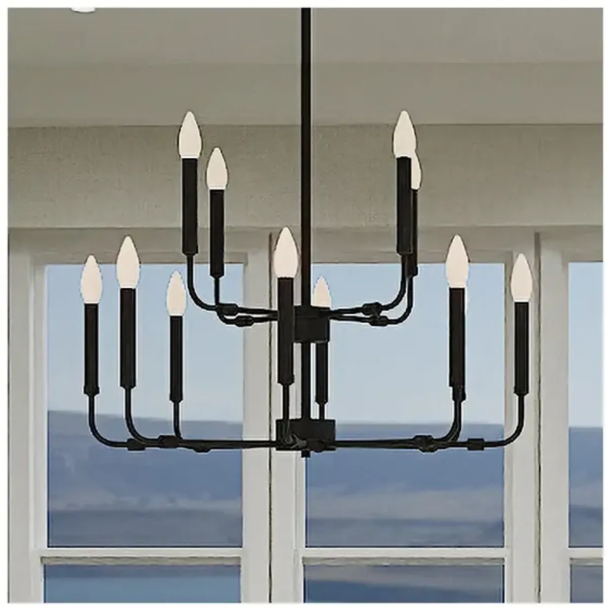 Quoizel Abner 28"W Matte Black 12-Light 2-Tier Chandelier