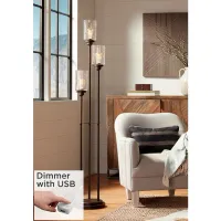 Libby Bronze and Seeded Glass 3-Light Tree Floor Lamp with USB Dimmer