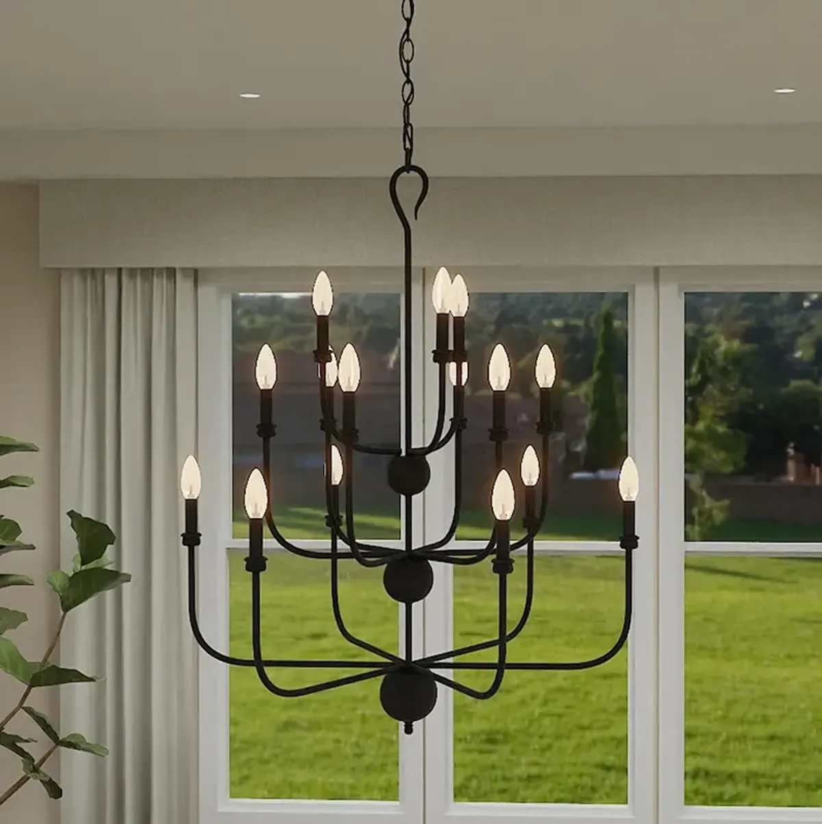 Quoizel Blanche 32" Matte Black 15-Light Tiered Candelabra Chandelier