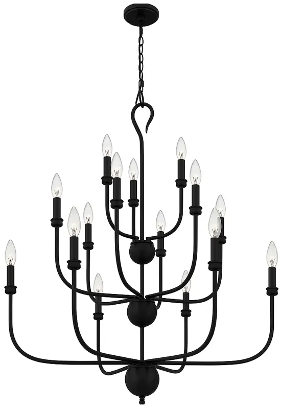 Quoizel Blanche 32" Matte Black 15-Light Tiered Candelabra Chandelier