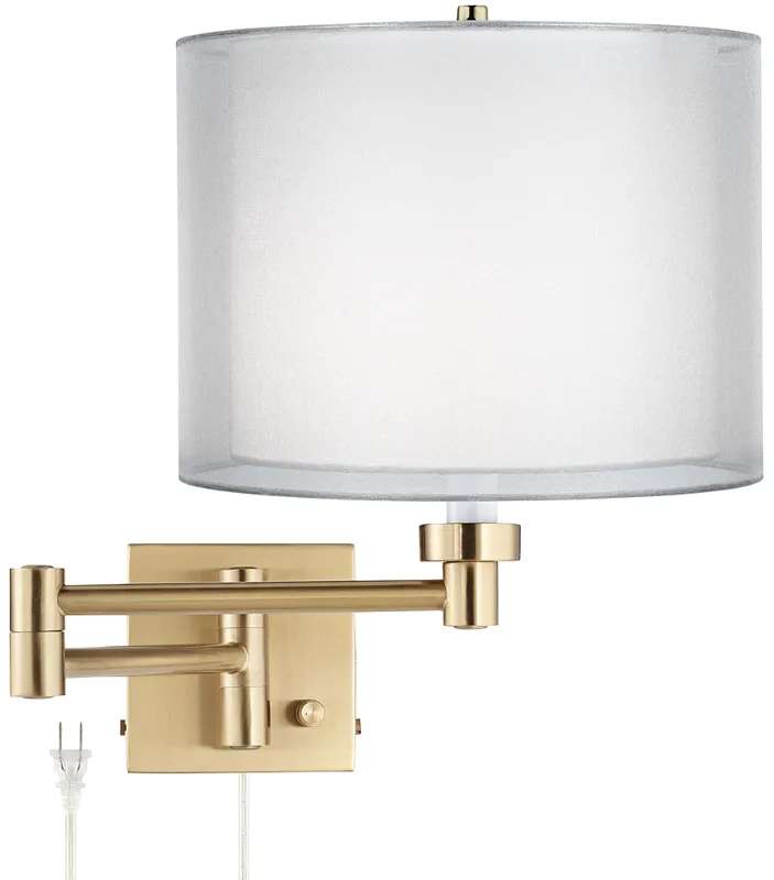Barnes and Ivy Alta Double Shade Warm Gold Swing Arm Plug-In Wall Lamp