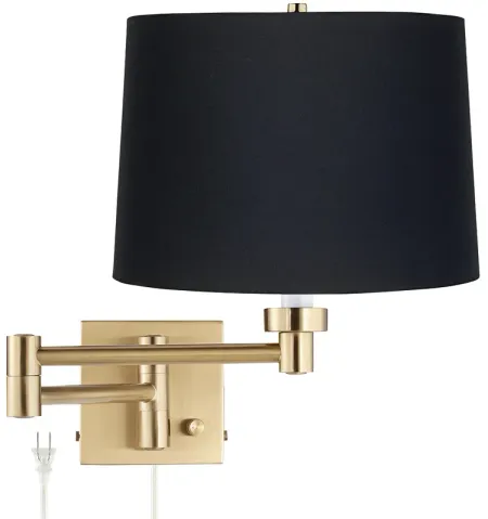 Barnes and Ivy Alta Square Black Drum Warm Gold Swing Arm Plug-In Wall Lamp