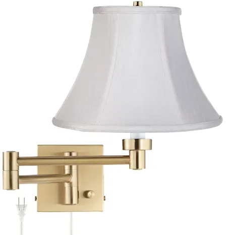 Barnes and Ivy Alta White Bell Warm Gold Swing Arm Plug-In Wall Lamp