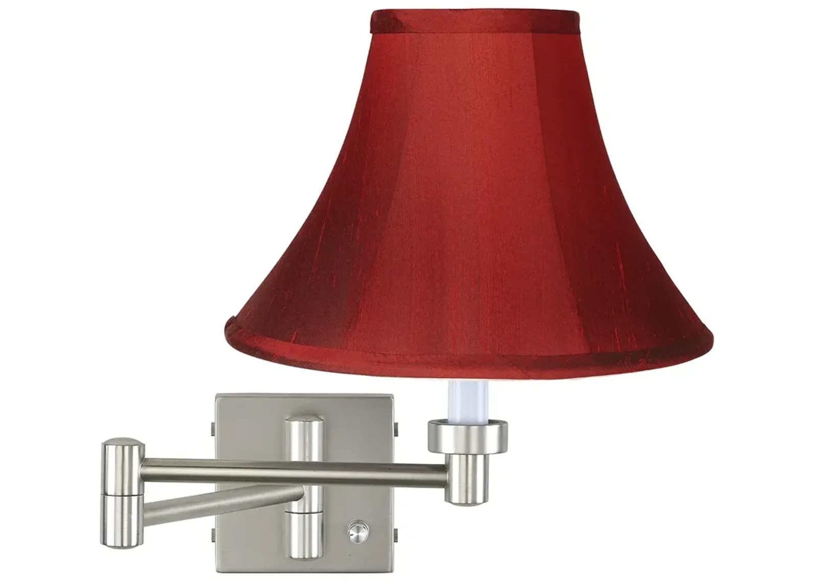 Possini Euro Brushed Nickel Red Silk Shade Plug-In Swing Arm Wall Lamp