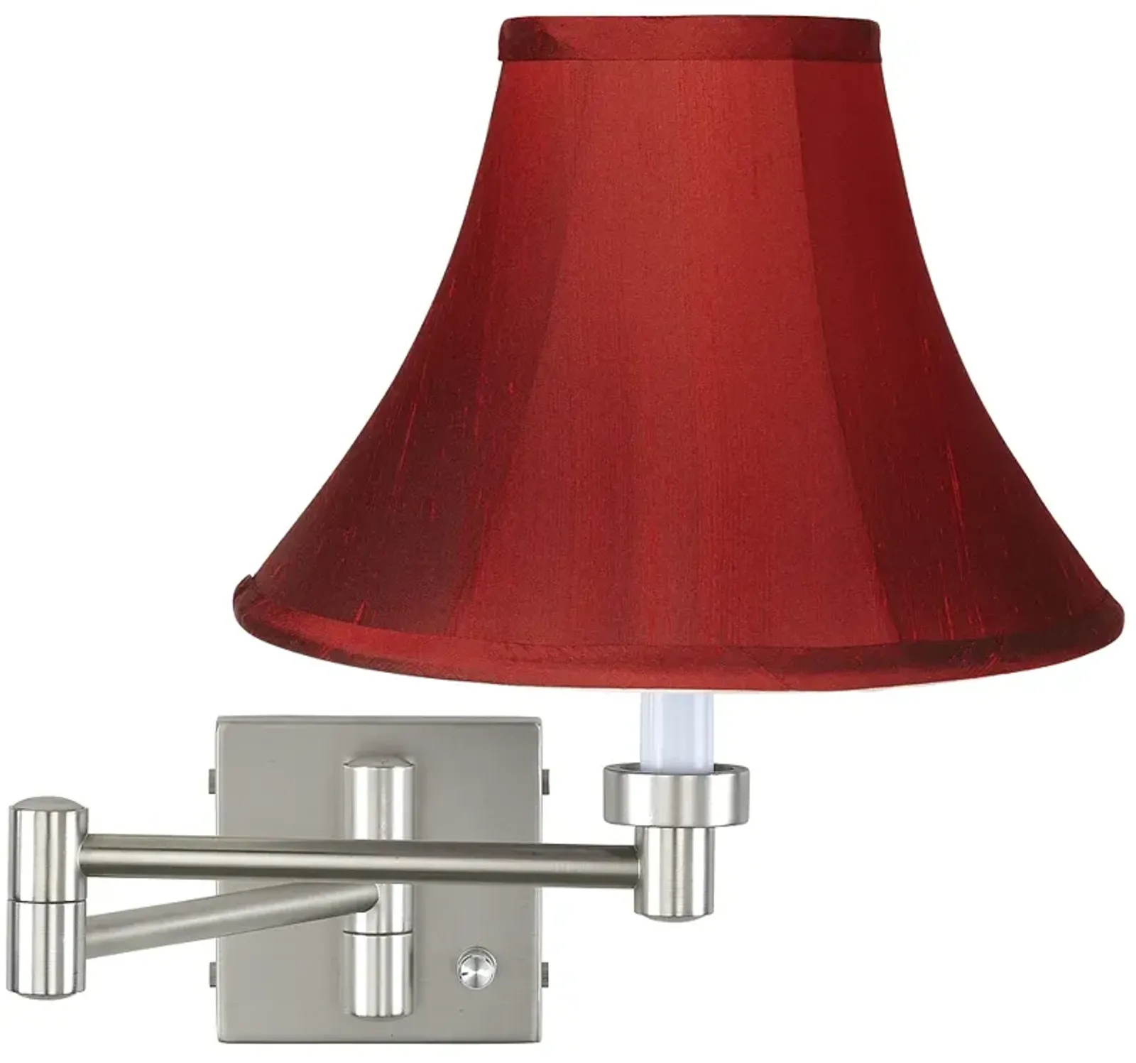 Possini Euro Brushed Nickel Red Silk Shade Plug-In Swing Arm Wall Lamp