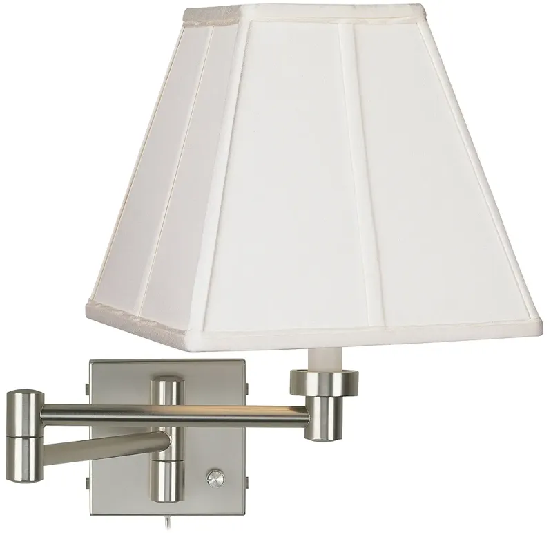 Possini Euro Ivory Shade Brushed Nickel Plug-In Swing Arm Wall Lamp