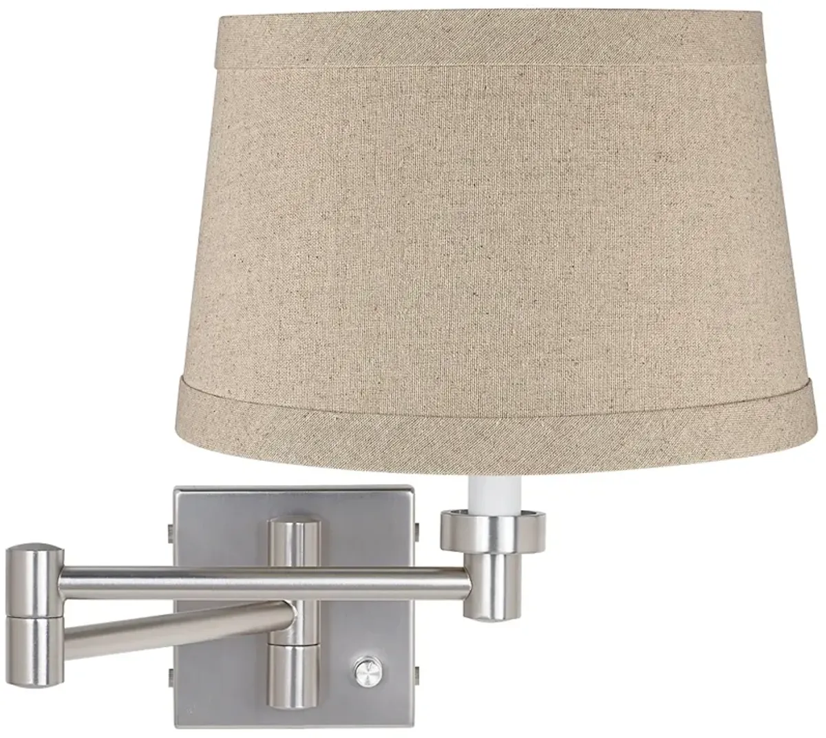 Possini Euro Natural Linen Drum Brushed Nickel Swing Arm Wall Lamp