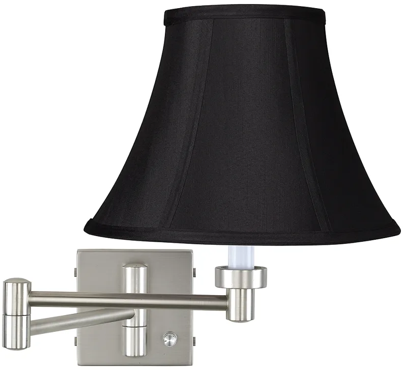 Brushed Nickel Black Bell Shade Swing Arm Wall Lamp
