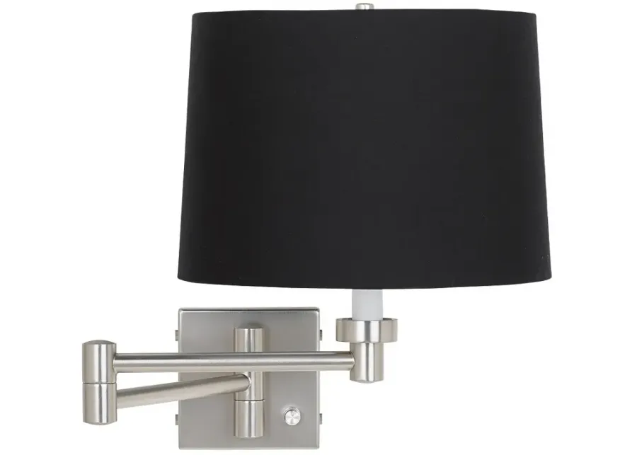 Possini Euro Black Drum Shade Plug-In Style Swing Arm