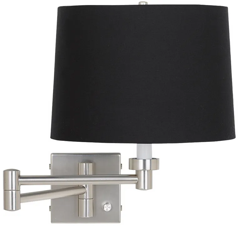 Possini Euro Black Drum Shade Plug-In Style Swing Arm