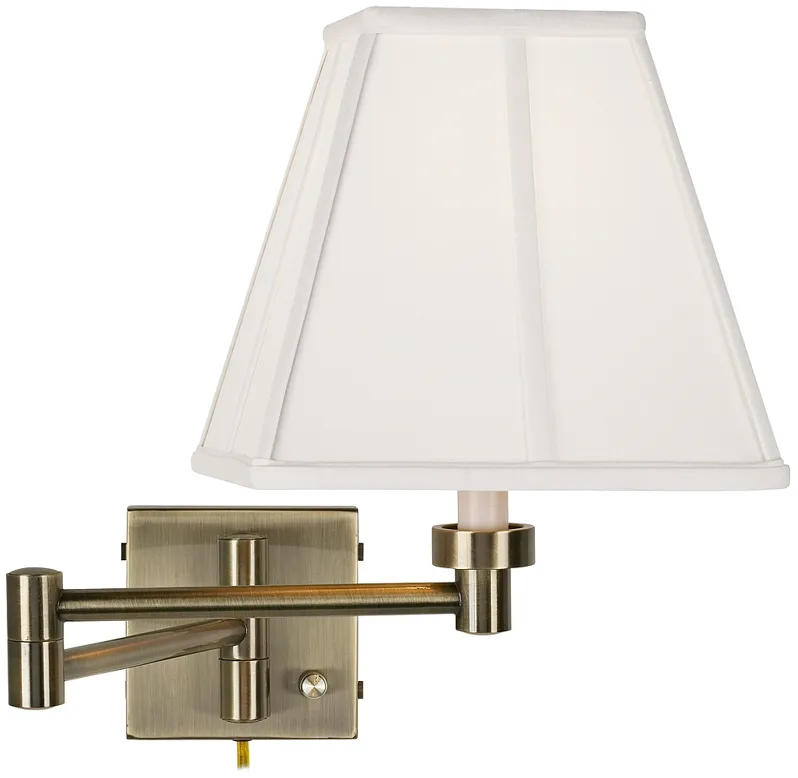 Barnes and Ivy Ivory Square Shade Antique Brass Plug-In Swing Arm Wall Lamp