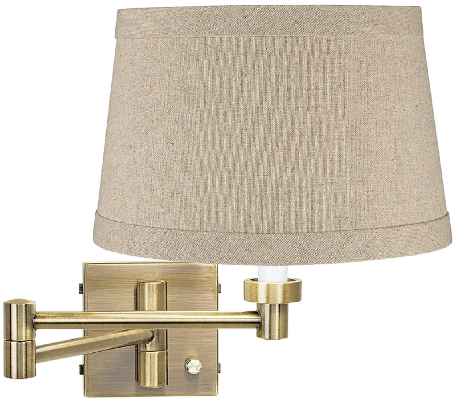 Barnes and Ivy Natural Linen Drum Shade Brass Plug-In Swing Arm Wall Lamp