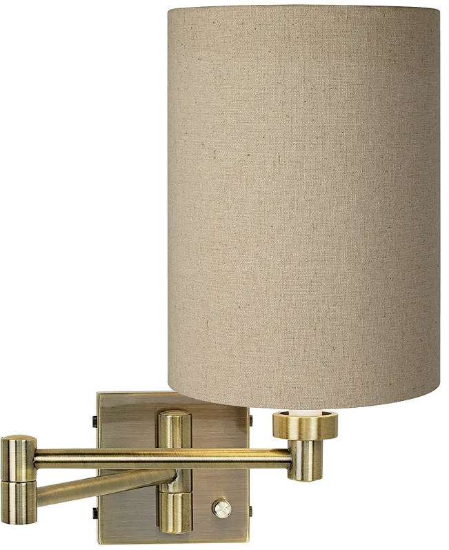 Barnes and Ivy Tan Shade Antique Brass Plug-In Swing Arm Wall Light