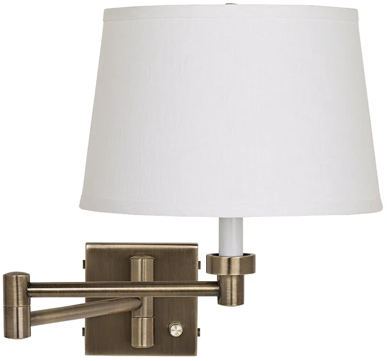 Barnes and Ivy Brass with White Linen Shade Plug-In Swing Arm Wall Lamp