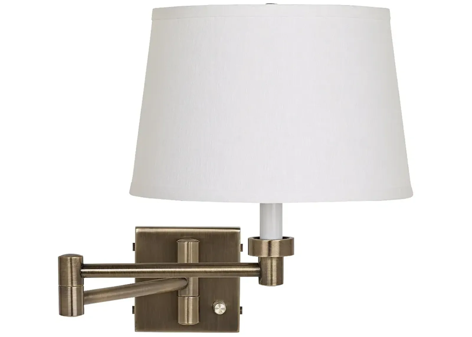 Barnes and Ivy Brass with White Linen Shade Plug-In Swing Arm Wall Lamp