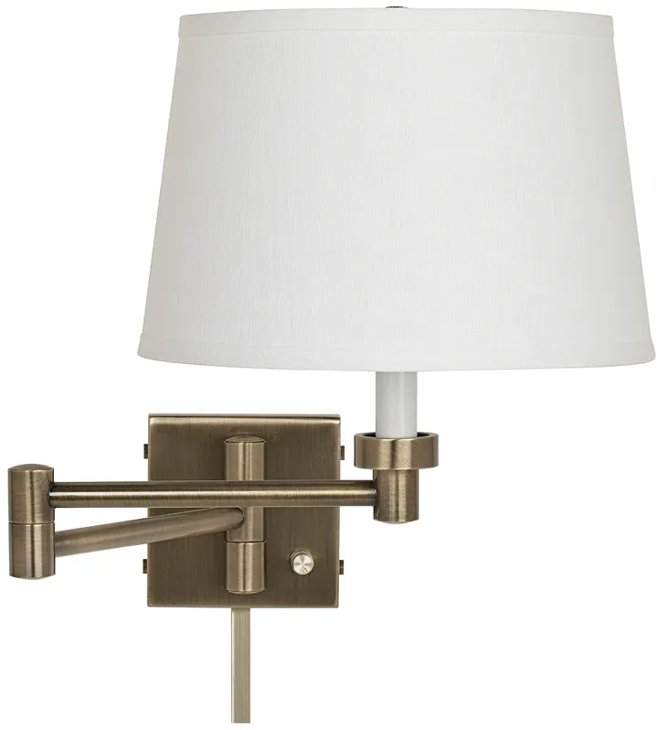 Barnes and Ivy Linen and Brass Swing Arm Plug-In Wall Lamp with Cord Cover