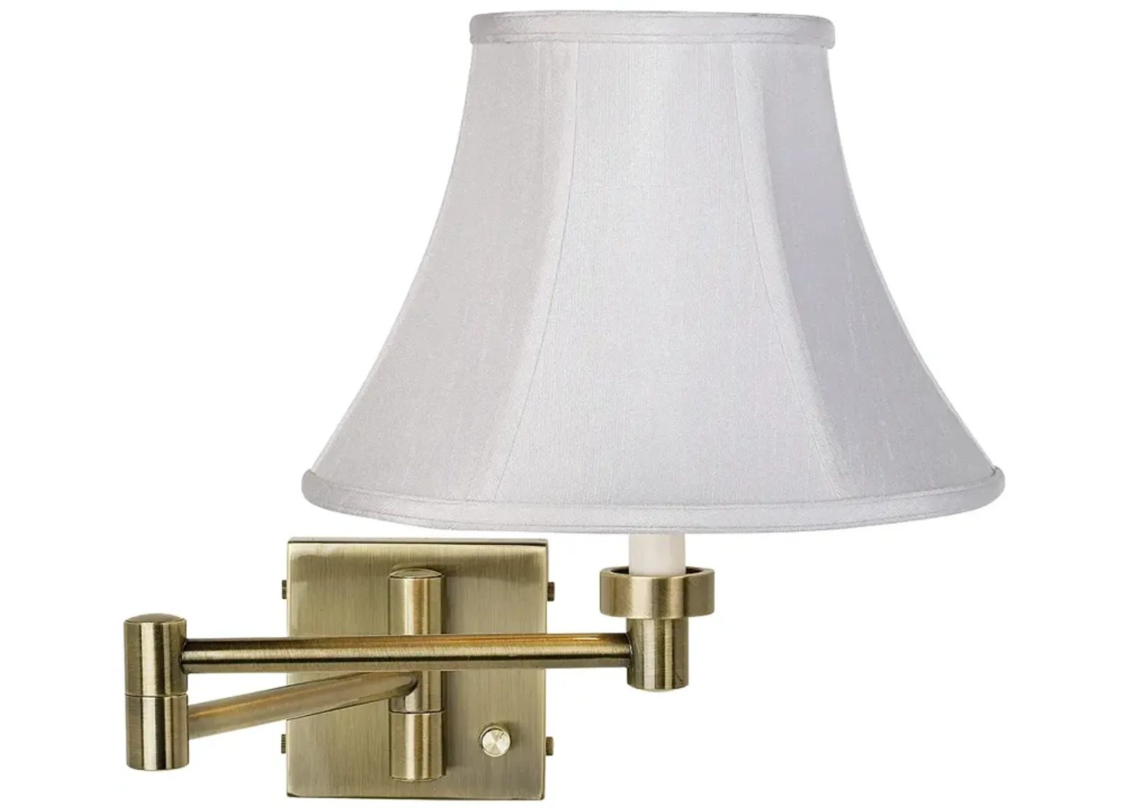 Barnes and Ivy White Bell Shade Antique Brass Plug-In Swing Arm Wall Light