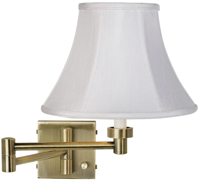 Barnes and Ivy White Bell Shade Antique Brass Plug-In Swing Arm Wall Light