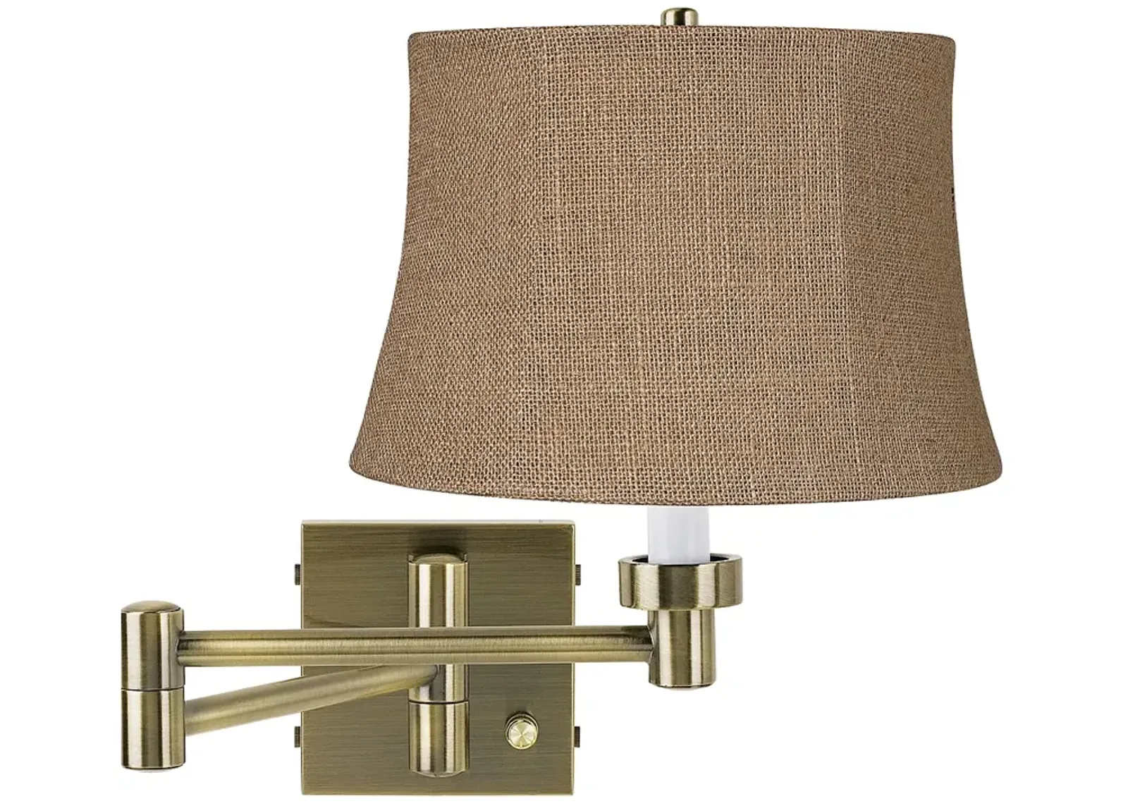 Natural Burlap Antique Brass Plug-In Swing Arm Wall Light