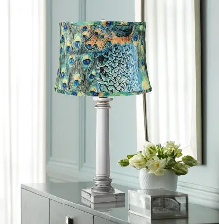 Peacock Print Modern Crystal Column Table Lamp