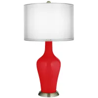 Bright Red Double Sheer Silver Shade Anya Table Lamp
