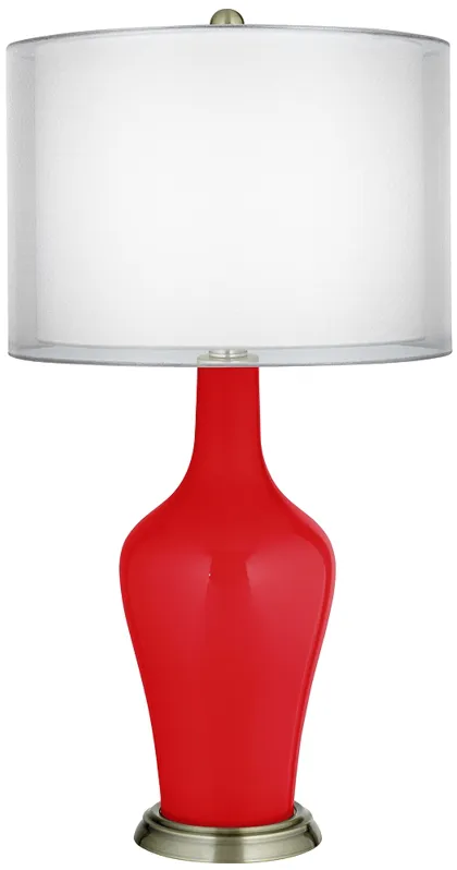 Bright Red Double Sheer Silver Shade Anya Table Lamp