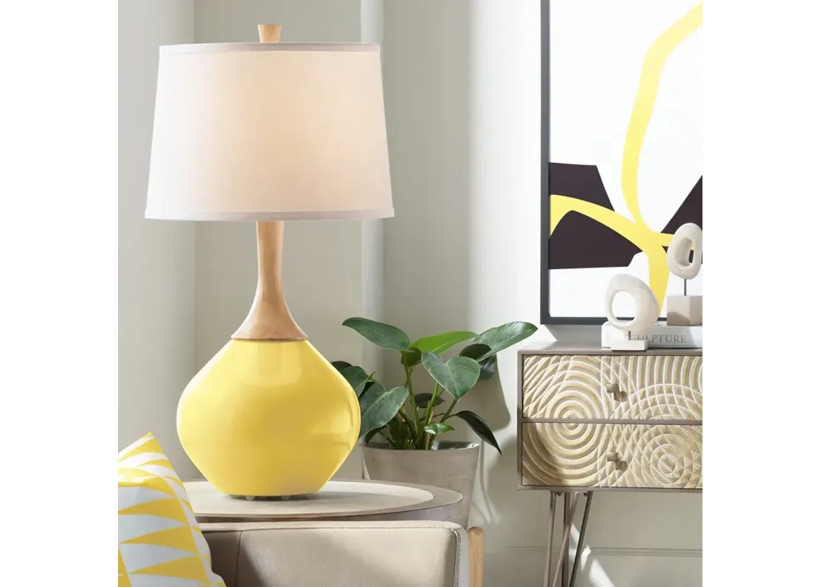 Color Plus Wexler 31" White Shade Modern Lemon Zest Yellow Table Lamp