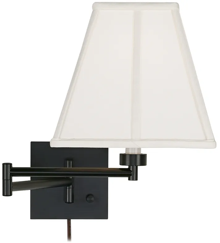 Barnes and Ivy Ivory Square Shade Espresso Plug-In Swing Arm Wall Lamp
