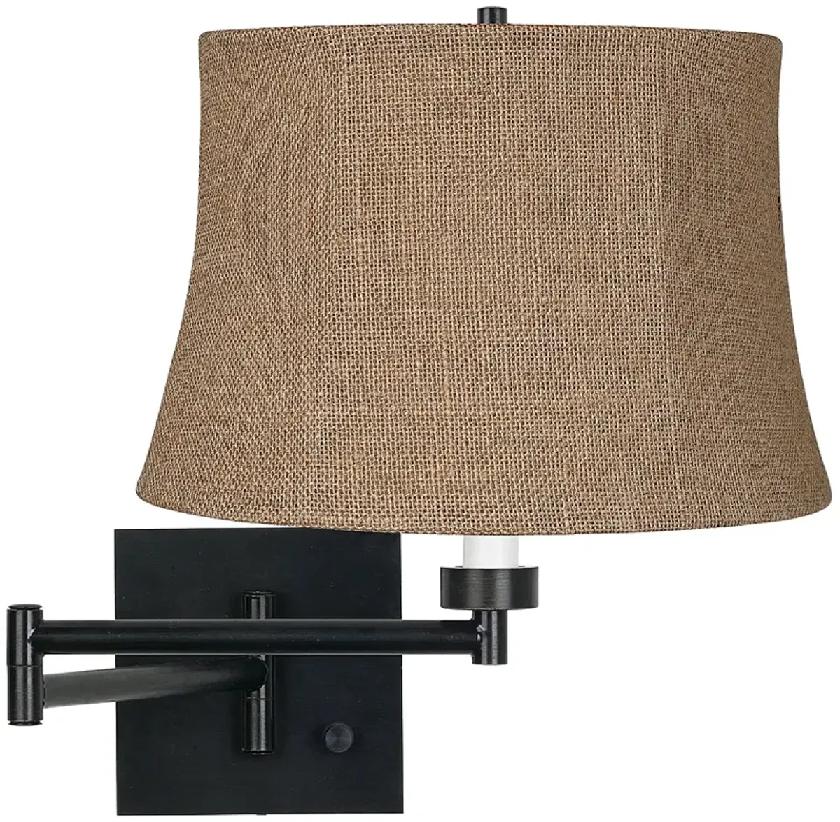 Franklin Iron Works Natural Burlap and Espresso Plug-In Swing Arm Wall Lamp