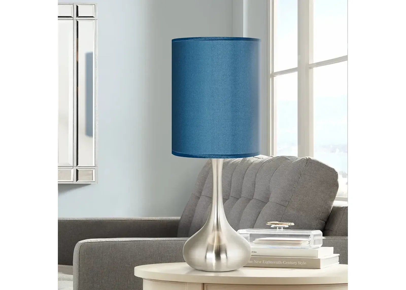 Possini Euro 23 1/2" Blue Faux Silk Nickel Droplet Modern Table Lamp