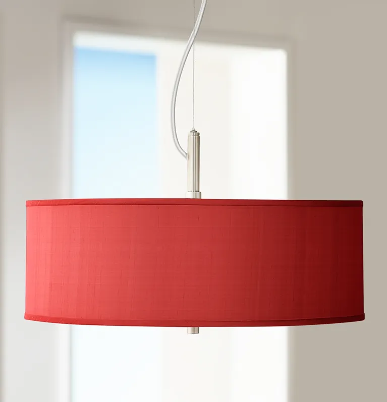 Possini Euro 20" Wide Textured Faux Silk Red Shade Pendant Chandelier