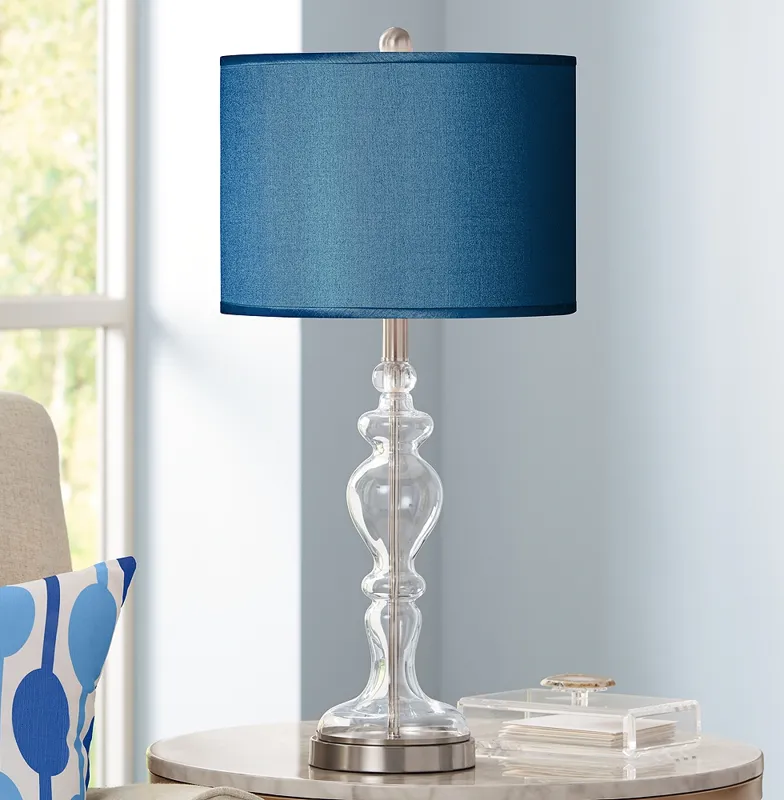 Possini Euro 28" Blue Faux Silk Apothecary Clear Glass Table Lamp