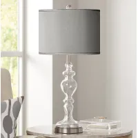 Possini Euro Gray Faux Silk Apothecary Clear Glass Table Lamp