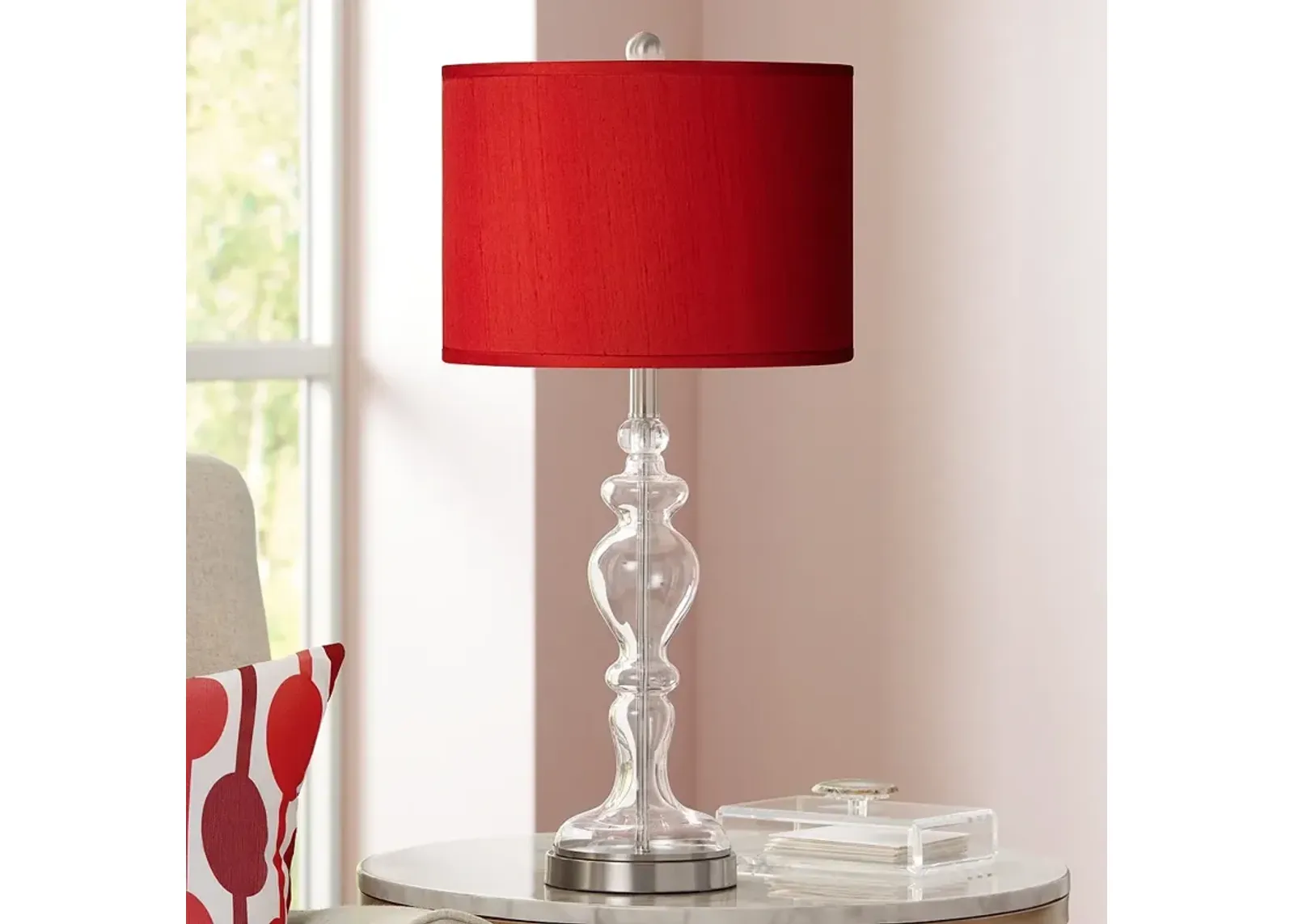 Possini Euro 28" Red Faux Silk and Clear Glass Apothecary Table Lamp