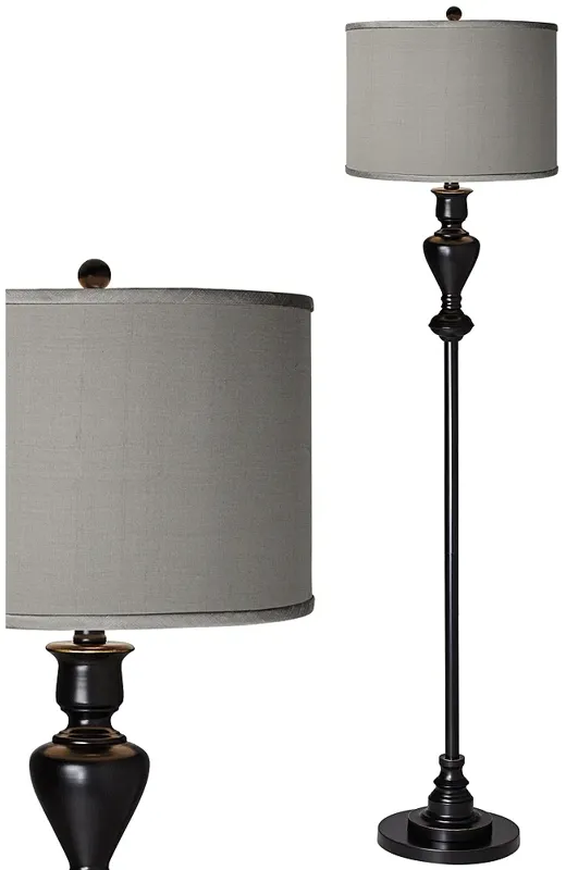 Possini Euro 58" High Gray Shade Black Bronze Font Floor Lamp