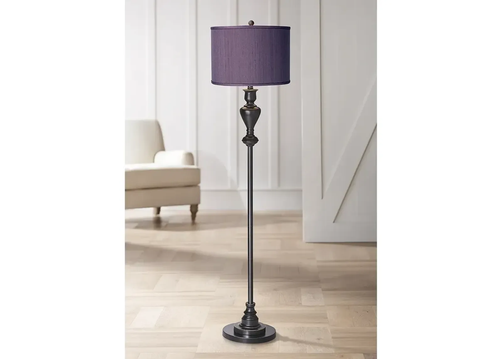 Possini Euro 58" High Eggplant Purple Shade Black-Bronze Floor Lamp