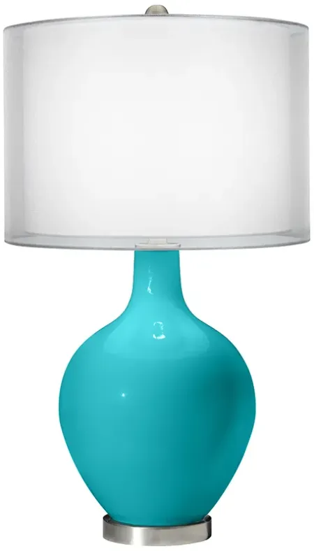 Surfer Blue Double Sheer Silver Shade Ovo Table Lamp