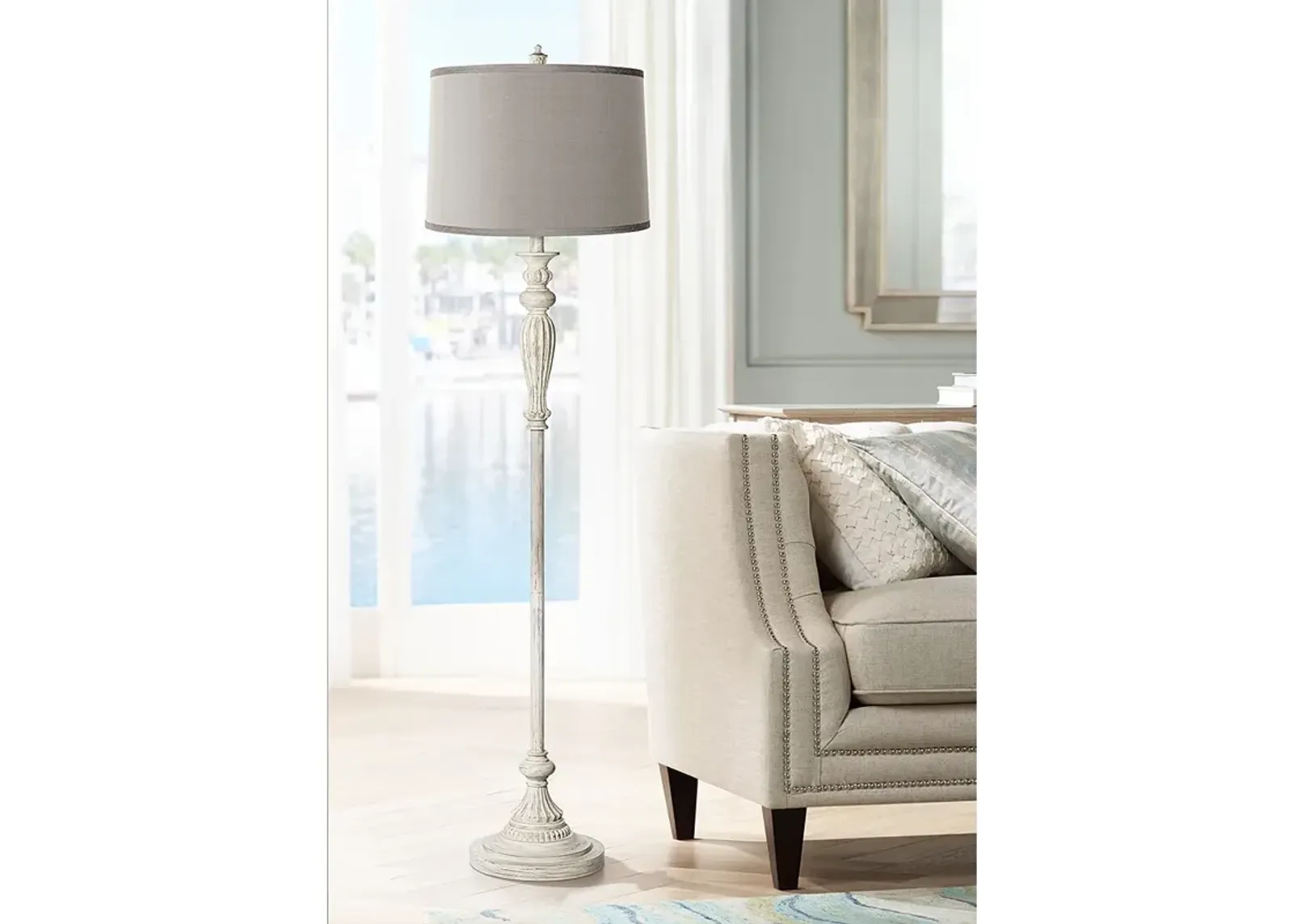 Possini Euro 60" Platinum Gray Antique White Vintage Chic Floor Lamp